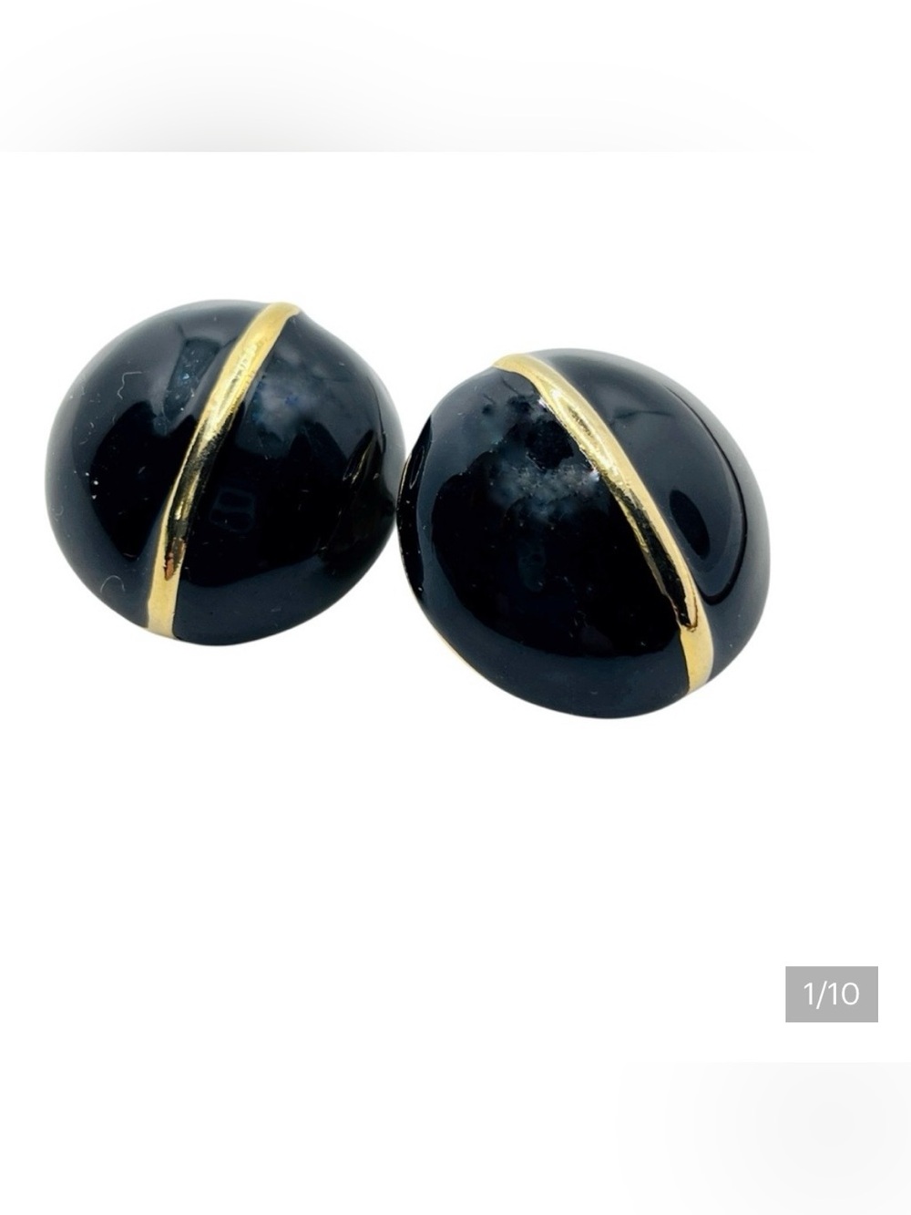 Vintage Casual Corner Earrings Pierced Chunky Black GoldTone Signed
